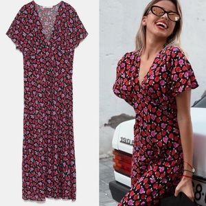 Zara Pink and Red Floral Maxi Dress